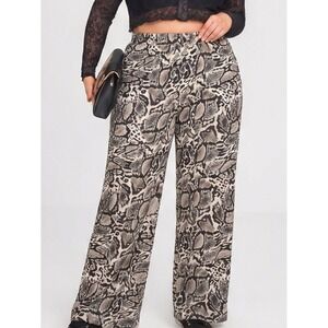 Ellos Plus Size Relaxed Flowy Wide Leg Snakeskin Print Pant 30/32 Black Tan